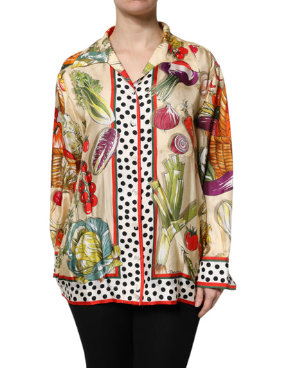 Dolce &amp; Gabbana Top a maniche lunghe in seta con verdure multicolor