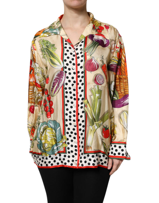 Dolce &amp; Gabbana Top a maniche lunghe in seta con verdure multicolor