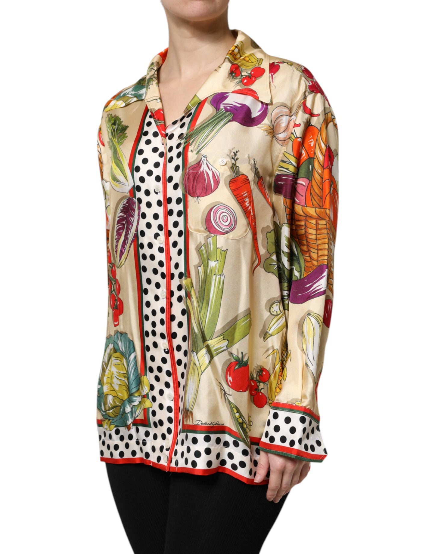 Dolce &amp; Gabbana Top a maniche lunghe in seta con verdure multicolor