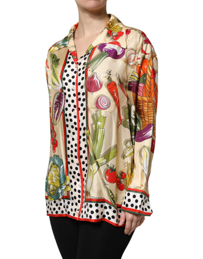 Dolce &amp; Gabbana Top a maniche lunghe in seta con verdure multicolor