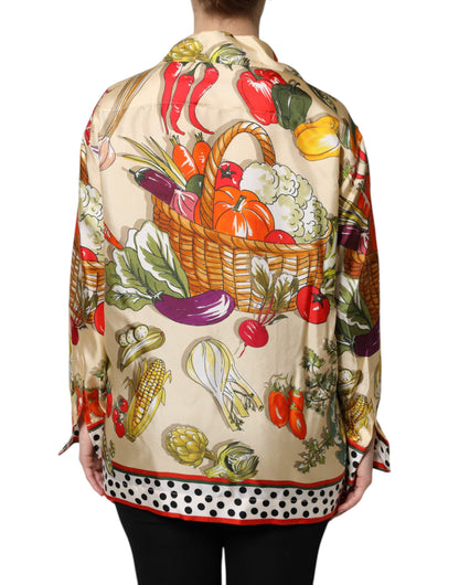 Dolce &amp; Gabbana Top a maniche lunghe in seta con verdure multicolor