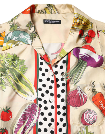 Dolce &amp; Gabbana Top a maniche lunghe in seta con verdure multicolor