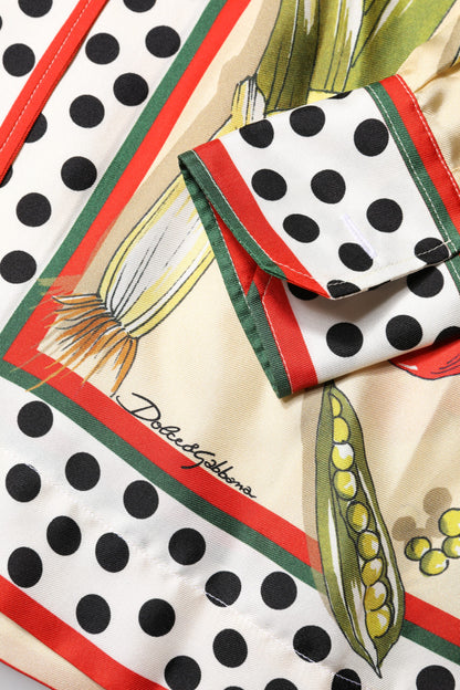 Dolce &amp; Gabbana Top a maniche lunghe in seta con verdure multicolor