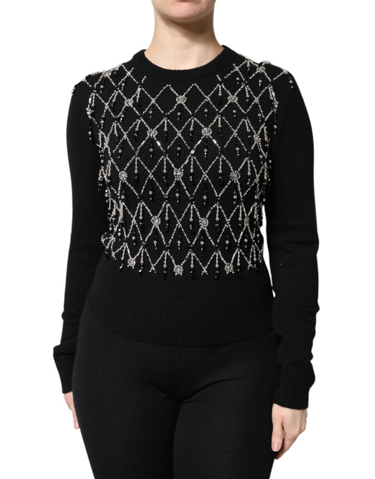 Dolce &amp; Gabbana Top a maniche lunghe in cashmere nero decorato