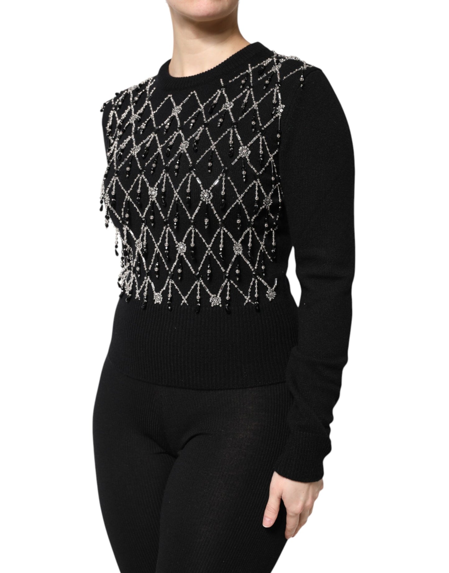 Dolce &amp; Gabbana Top a maniche lunghe in cashmere nero decorato