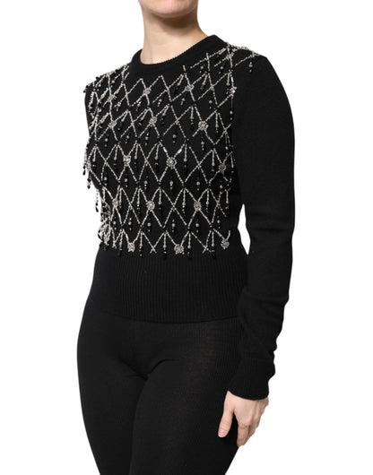 Dolce &amp; Gabbana Top a maniche lunghe in cashmere nero decorato