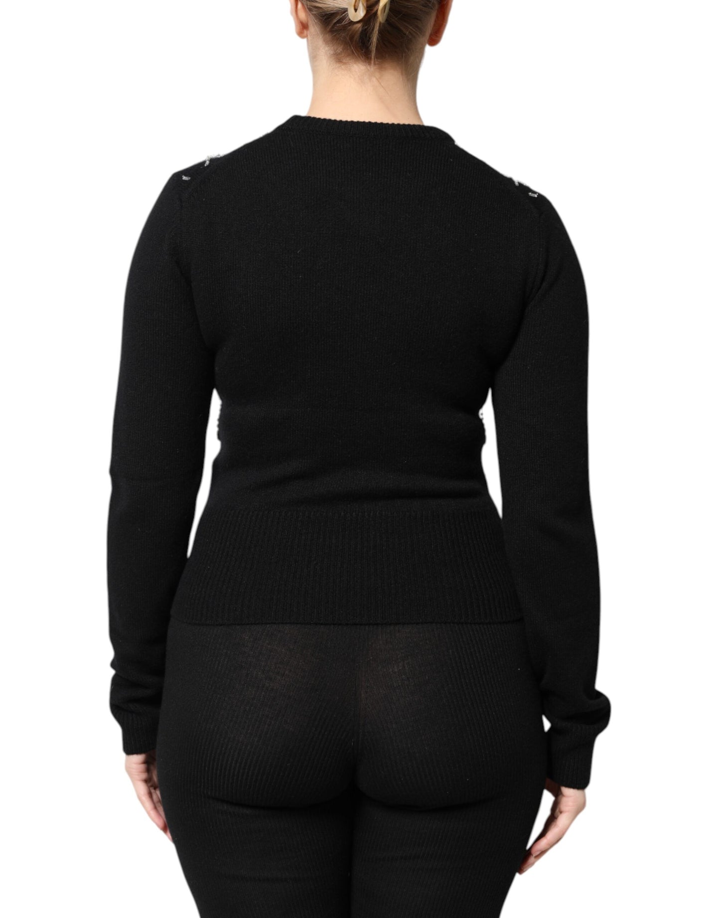 Dolce &amp; Gabbana Top a maniche lunghe in cashmere nero decorato