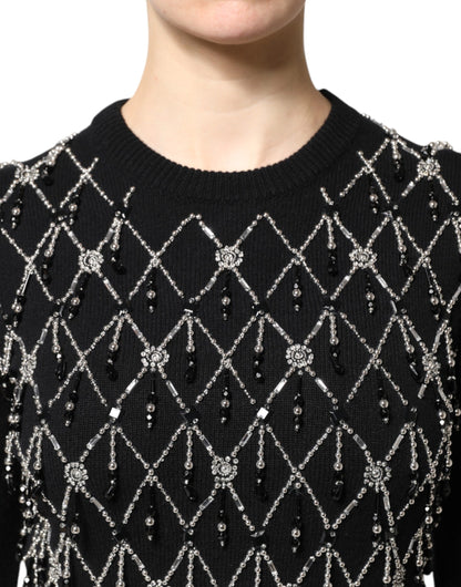 Dolce &amp; Gabbana Top a maniche lunghe in cashmere nero decorato