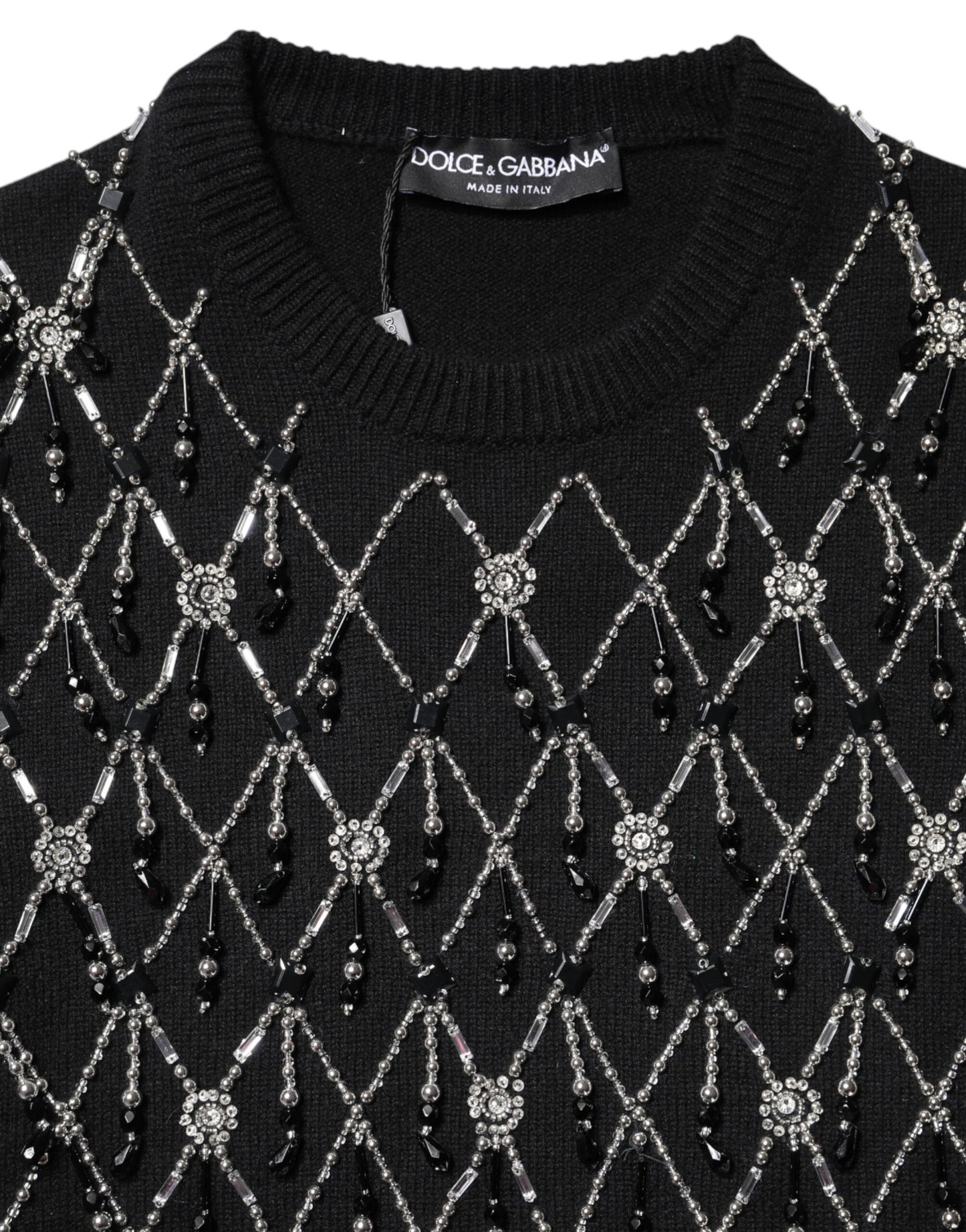 Dolce &amp; Gabbana Top a maniche lunghe in cashmere nero decorato