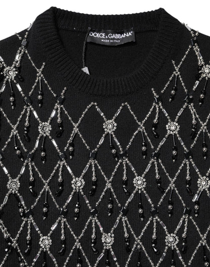 Dolce &amp; Gabbana Top a maniche lunghe in cashmere nero decorato