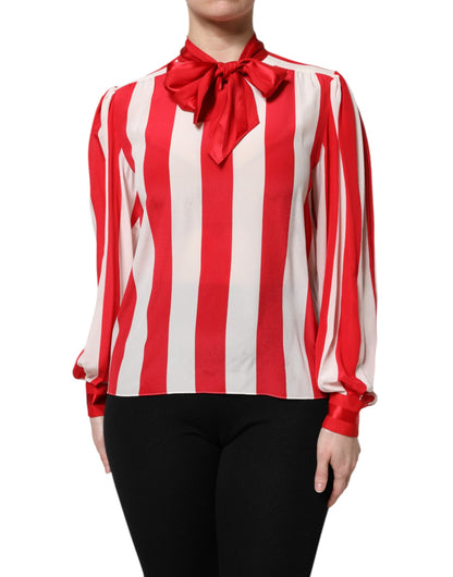 Dolce &amp; Gabbana - Blusa con colletto ascot a righe rosse e bianche