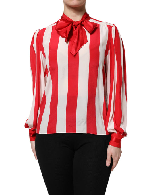 Dolce &amp; Gabbana - Blusa con colletto ascot a righe rosse e bianche
