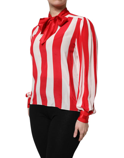 Dolce &amp; Gabbana - Blusa con colletto ascot a righe rosse e bianche