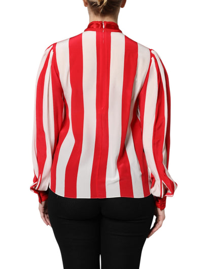 Dolce &amp; Gabbana - Blusa con colletto ascot a righe rosse e bianche