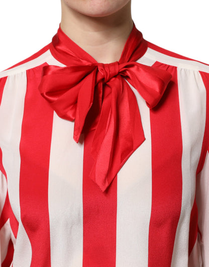 Dolce &amp; Gabbana - Blusa con colletto ascot a righe rosse e bianche