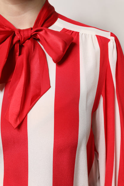 Dolce &amp; Gabbana - Blusa con colletto ascot a righe rosse e bianche
