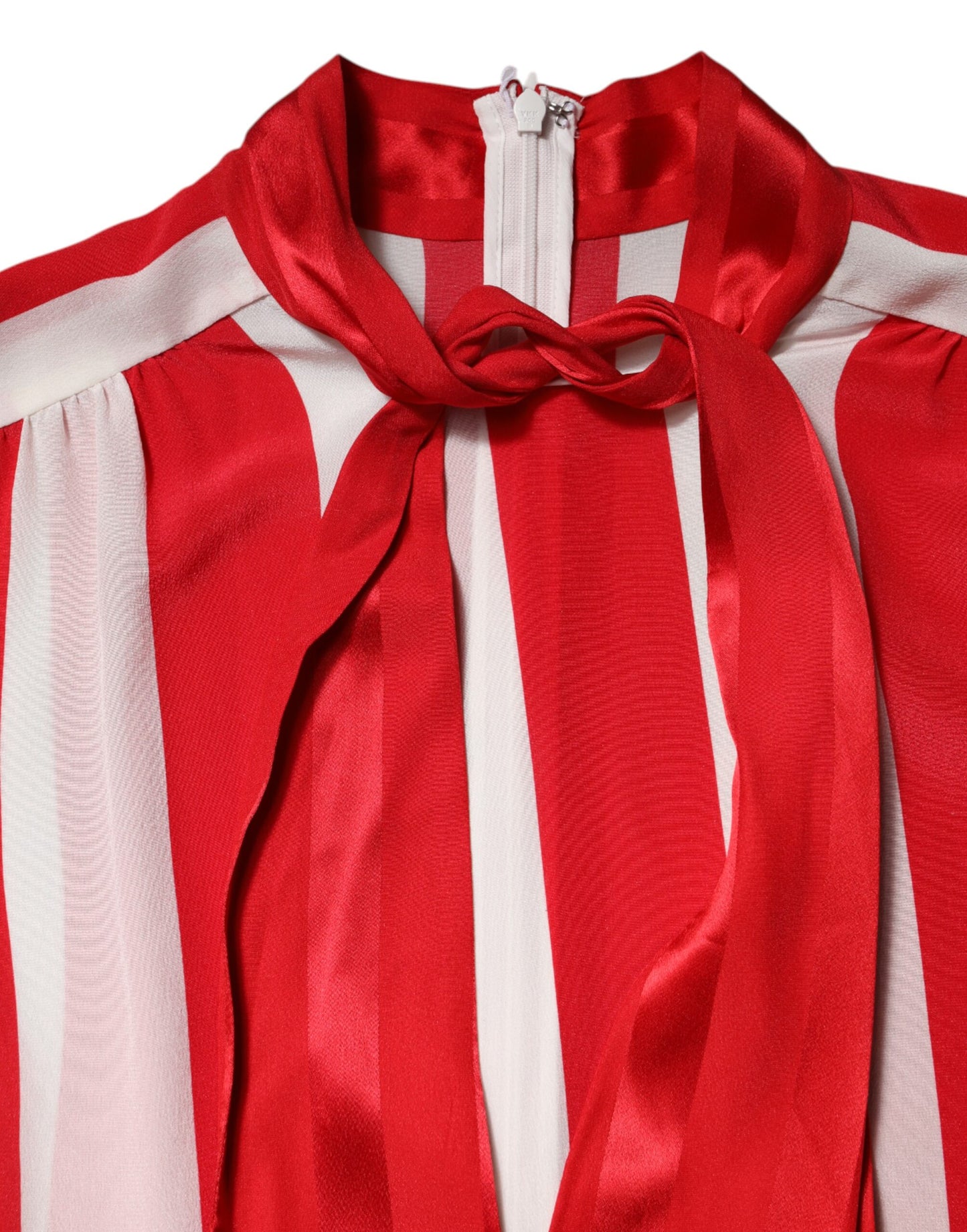 Dolce &amp; Gabbana - Blusa con colletto ascot a righe rosse e bianche
