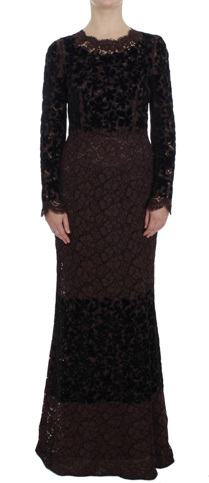 Abito lungo Ricamo in pizzo floreale viola Dolce &amp; Gabbana