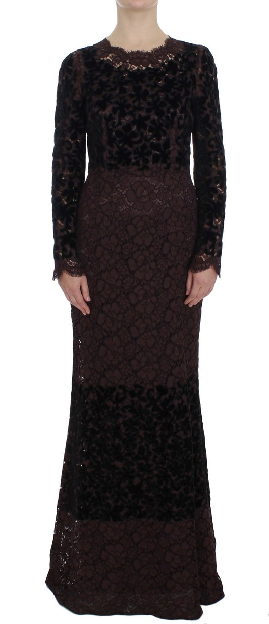 Abito lungo Ricamo in pizzo floreale viola Dolce &amp; Gabbana