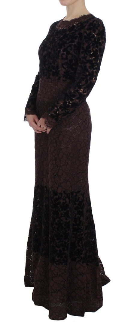Abito lungo Ricamo in pizzo floreale viola Dolce &amp; Gabbana