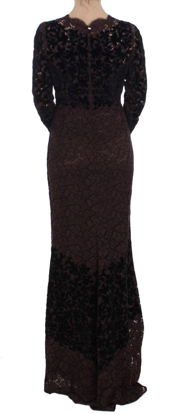Abito lungo Ricamo in pizzo floreale viola Dolce &amp; Gabbana