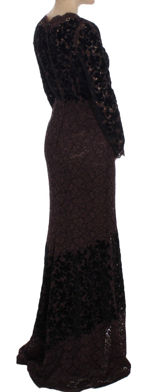 Abito lungo Ricamo in pizzo floreale viola Dolce &amp; Gabbana