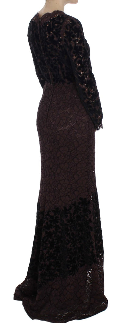 Abito lungo Ricamo in pizzo floreale viola Dolce &amp; Gabbana