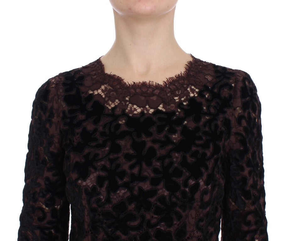 Abito lungo Ricamo in pizzo floreale viola Dolce &amp; Gabbana