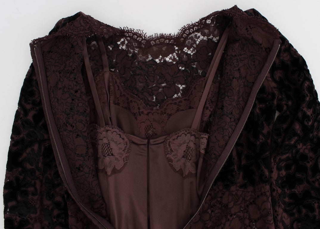 Abito lungo Ricamo in pizzo floreale viola Dolce &amp; Gabbana