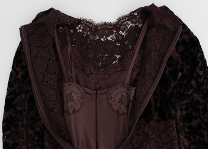 Abito lungo Ricamo in pizzo floreale viola Dolce &amp; Gabbana