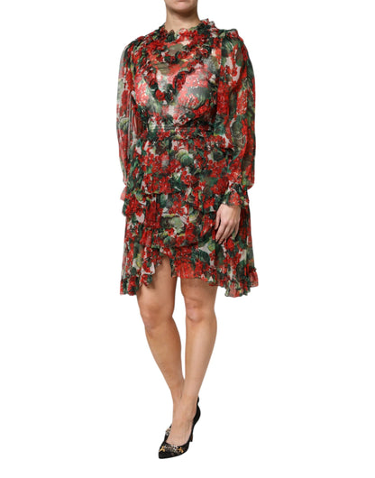 Dolce &amp; Gabbana Abito a maniche lunghe con volant floreali multicolor