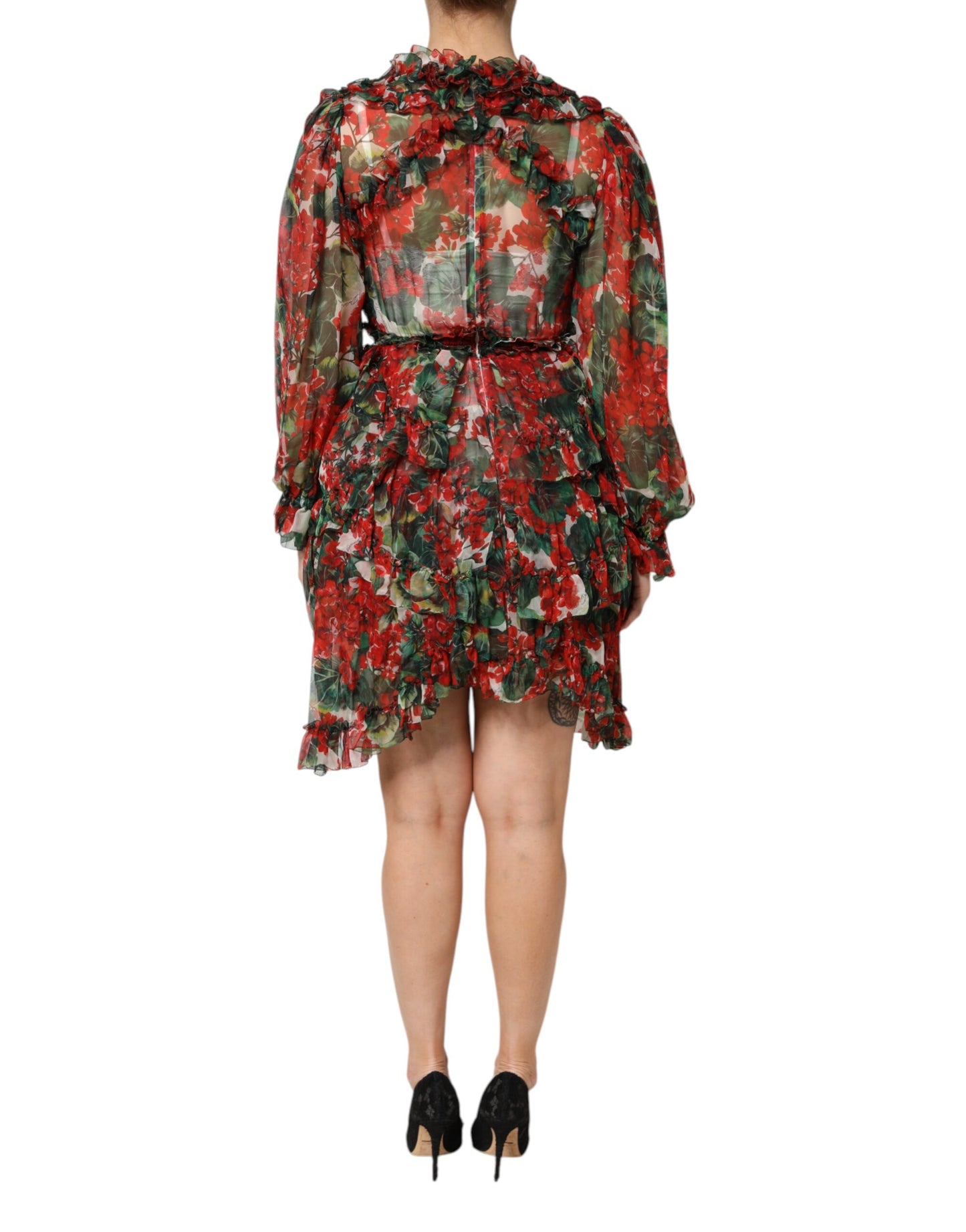Dolce &amp; Gabbana Abito a maniche lunghe con volant floreali multicolor