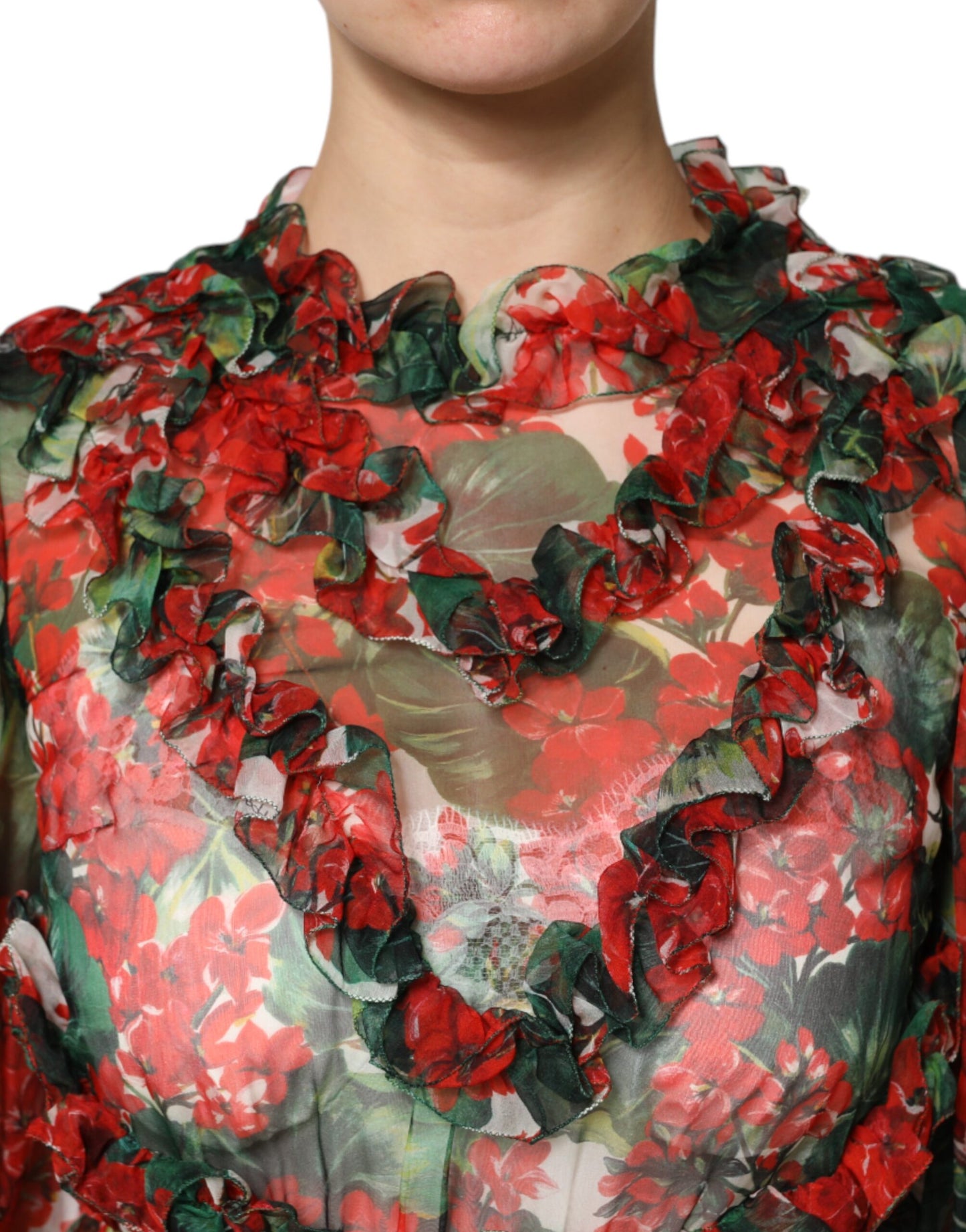 Dolce &amp; Gabbana Abito a maniche lunghe con volant floreali multicolor