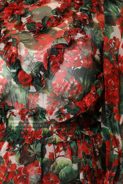 Dolce &amp; Gabbana Abito a maniche lunghe con volant floreali multicolor