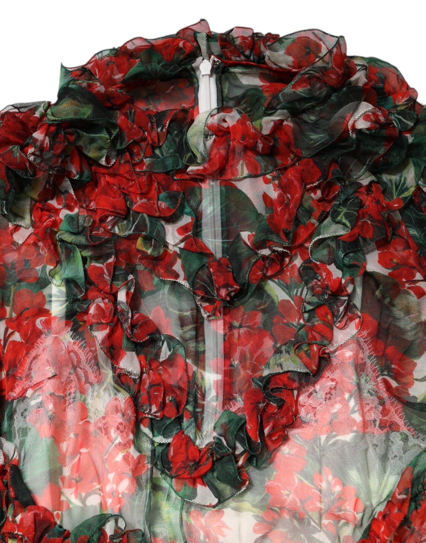 Dolce &amp; Gabbana Abito a maniche lunghe con volant floreali multicolor