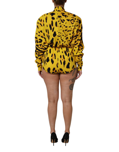 Abito tuta a maniche lunghe con stampa leopardata gialla Dolce &amp; Gabbana