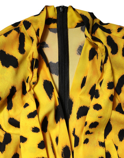 Abito tuta a maniche lunghe con stampa leopardata gialla Dolce &amp; Gabbana