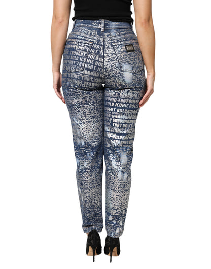 Jeans in denim a vita alta con stampa blu lavata Dolce &amp; Gabbana