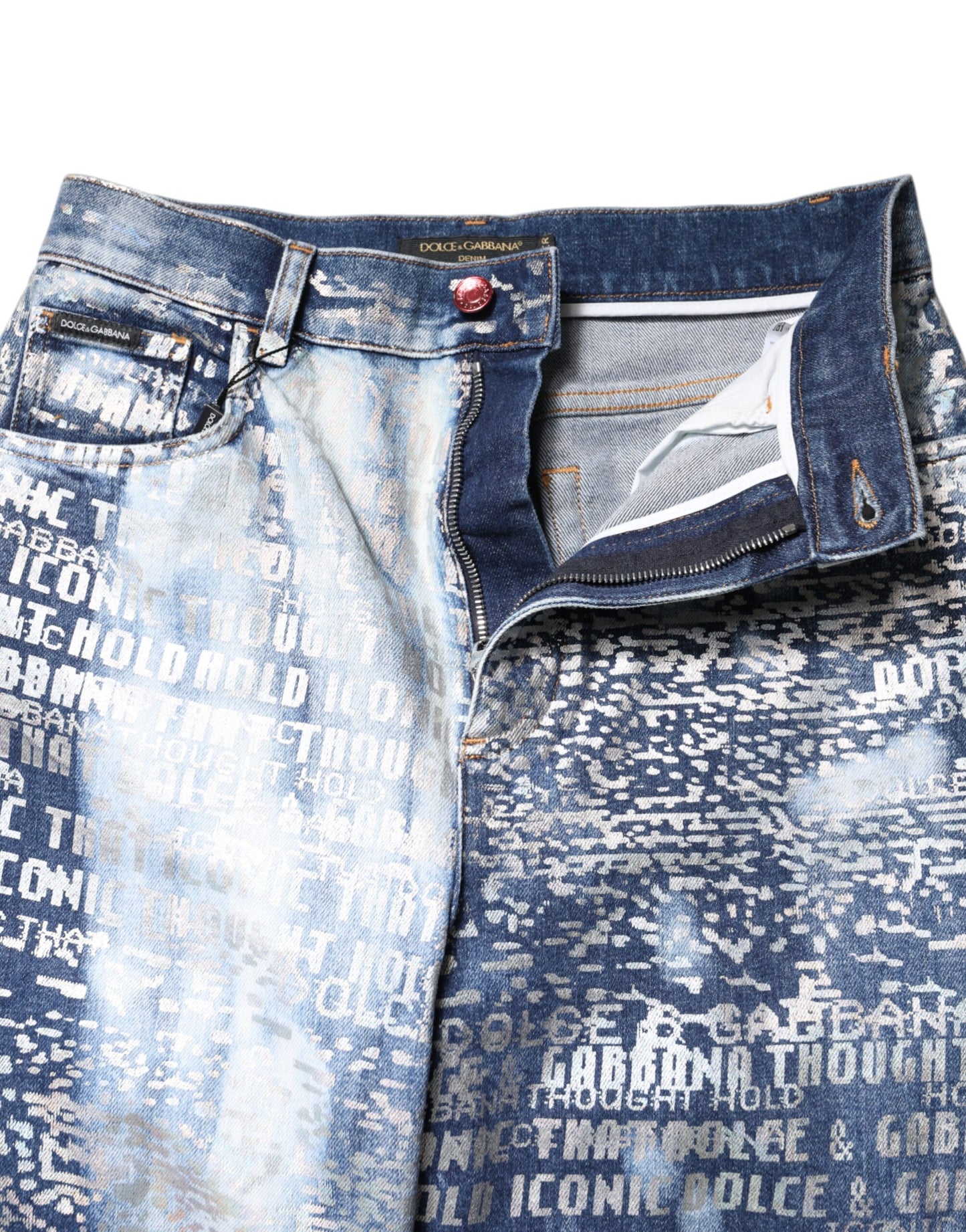 Jeans in denim a vita alta con stampa blu lavata Dolce &amp; Gabbana
