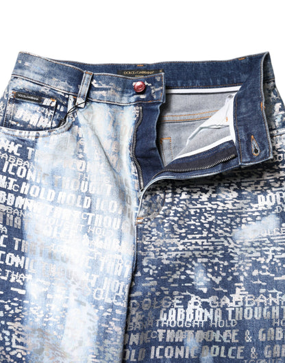 Jeans in denim a vita alta con stampa blu lavata Dolce &amp; Gabbana