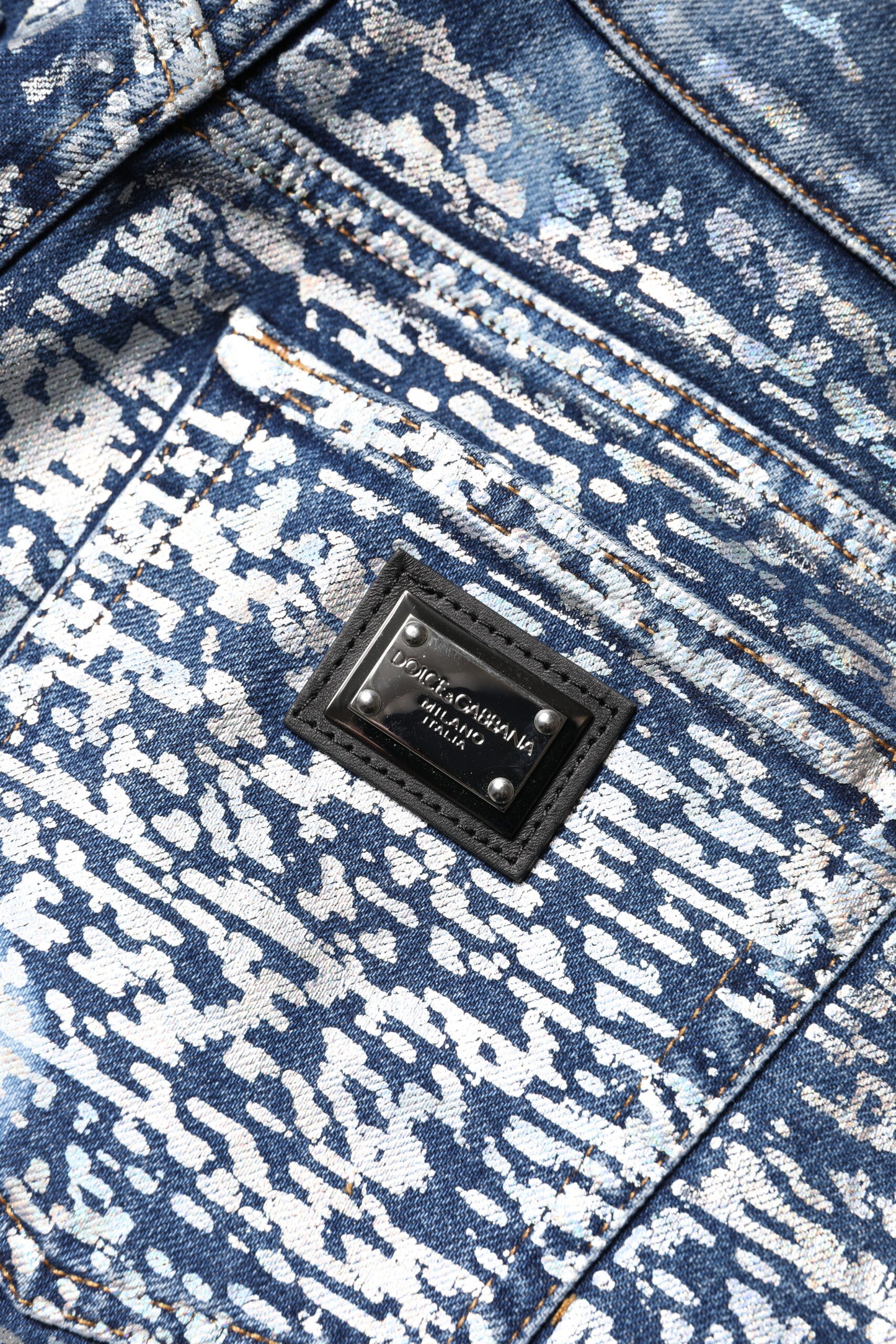 Jeans in denim a vita alta con stampa blu lavata Dolce &amp; Gabbana