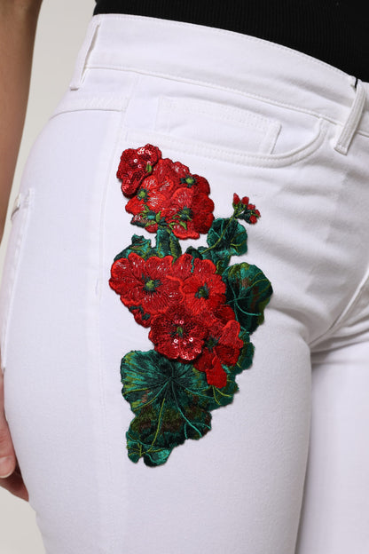 Jeans in denim con paillettes floreali bianchi Dolce &amp; Gabbana GIRLY