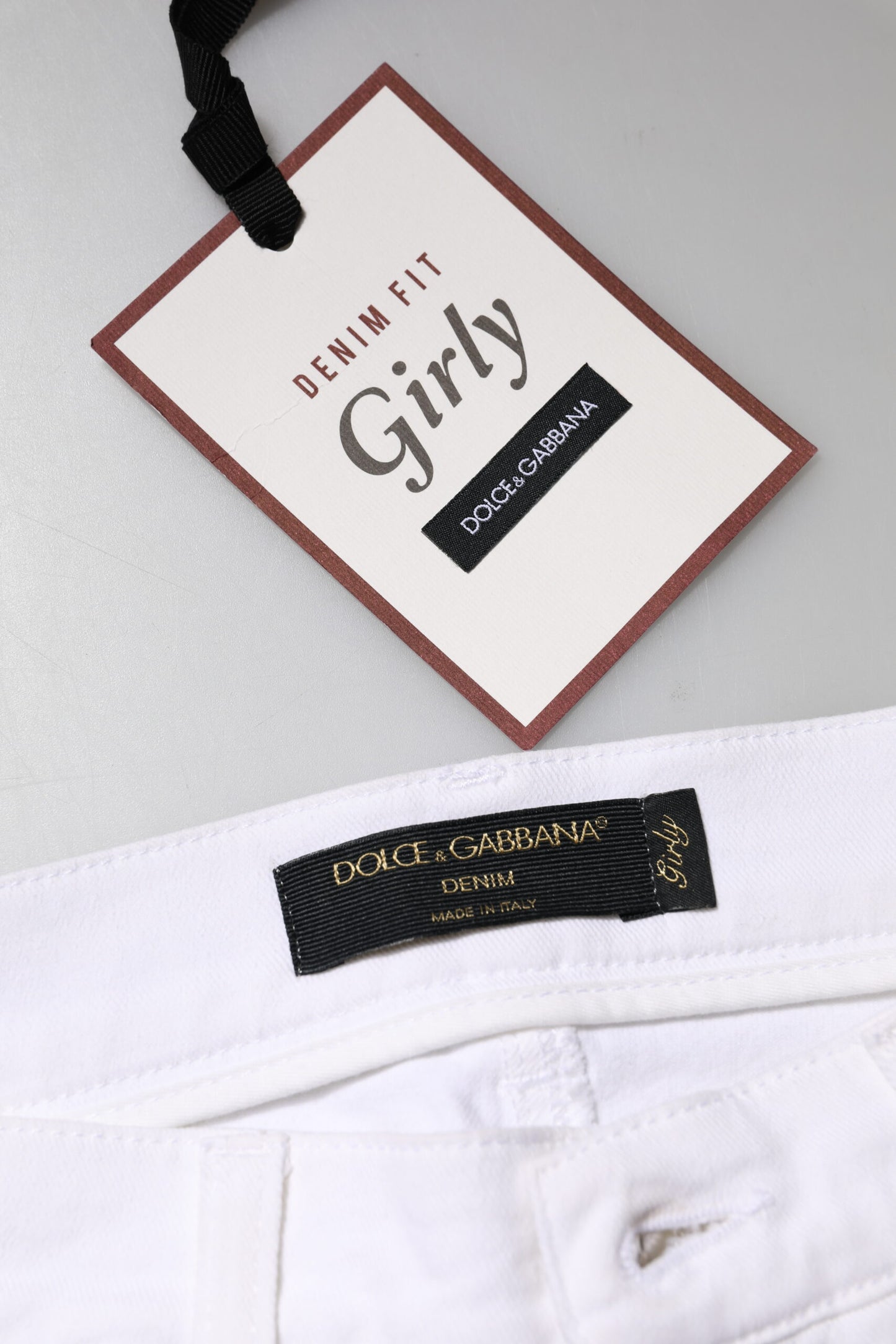 Jeans in denim con paillettes floreali bianchi Dolce &amp; Gabbana GIRLY