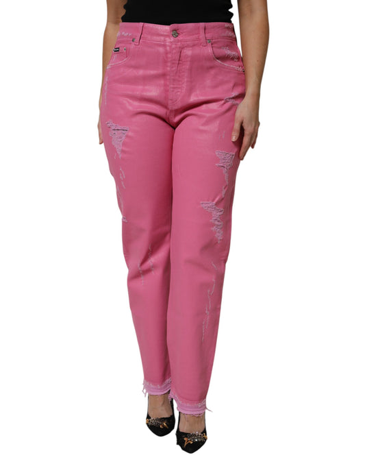 Jeans affusolati a vita media in denim rosa Dolce &amp; Gabbana