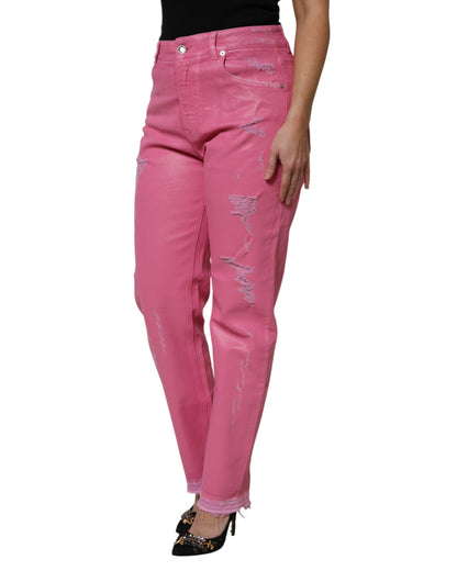 Jeans affusolati a vita media in denim rosa Dolce &amp; Gabbana