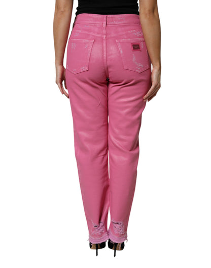 Jeans affusolati a vita media in denim rosa Dolce &amp; Gabbana