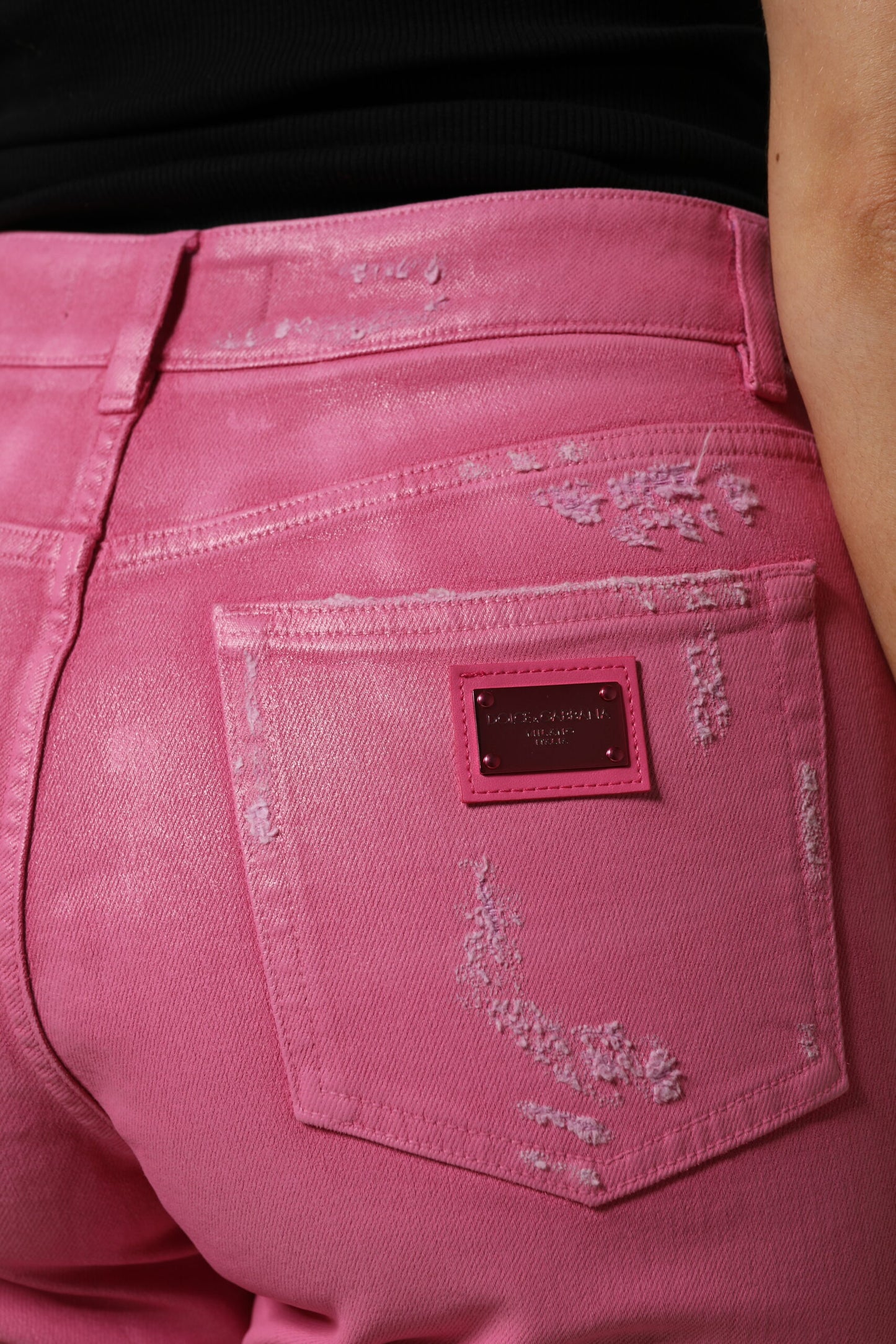 Jeans affusolati a vita media in denim rosa Dolce &amp; Gabbana