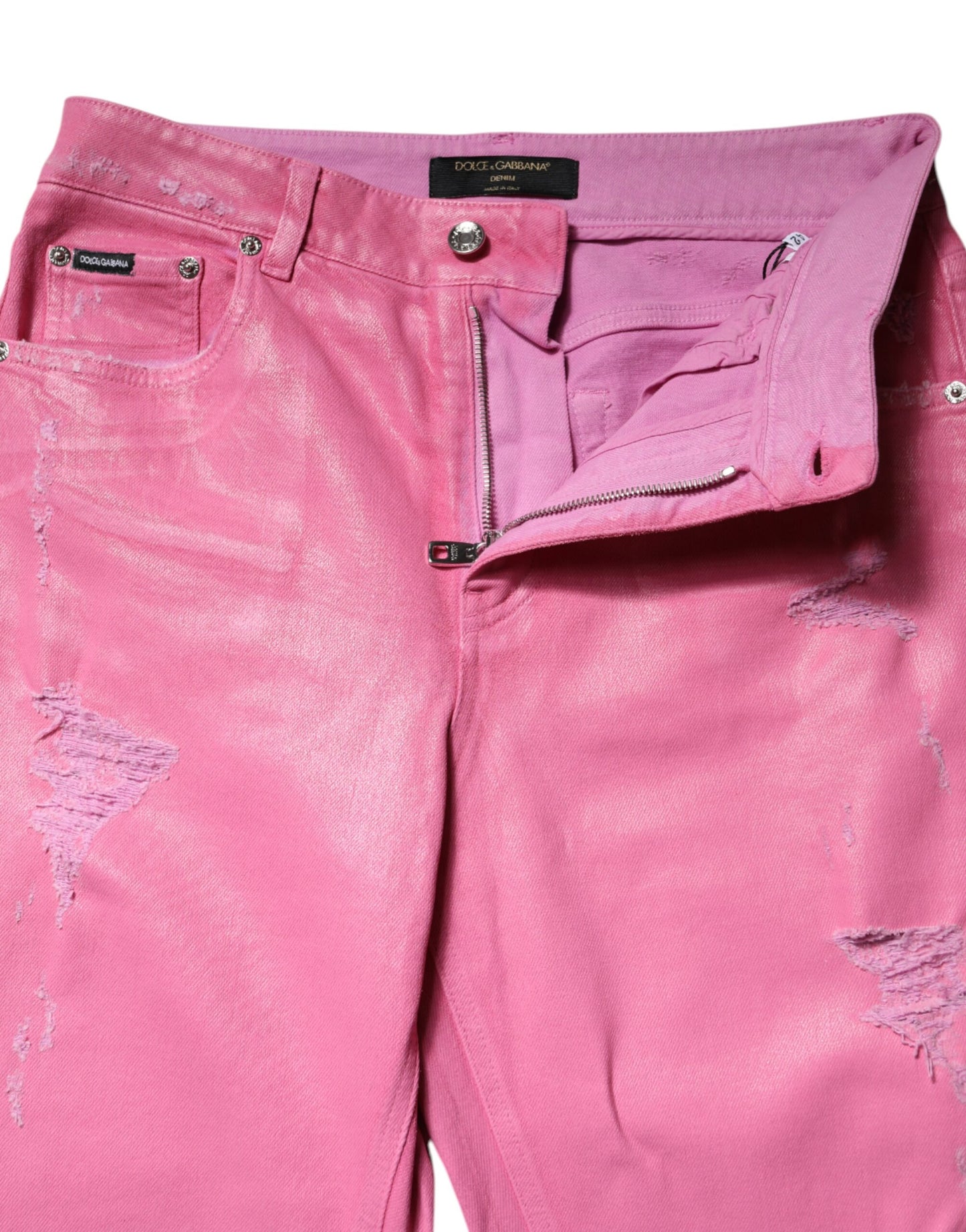 Jeans affusolati a vita media in denim rosa Dolce &amp; Gabbana