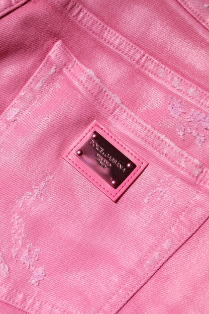 Jeans affusolati a vita media in denim rosa Dolce &amp; Gabbana