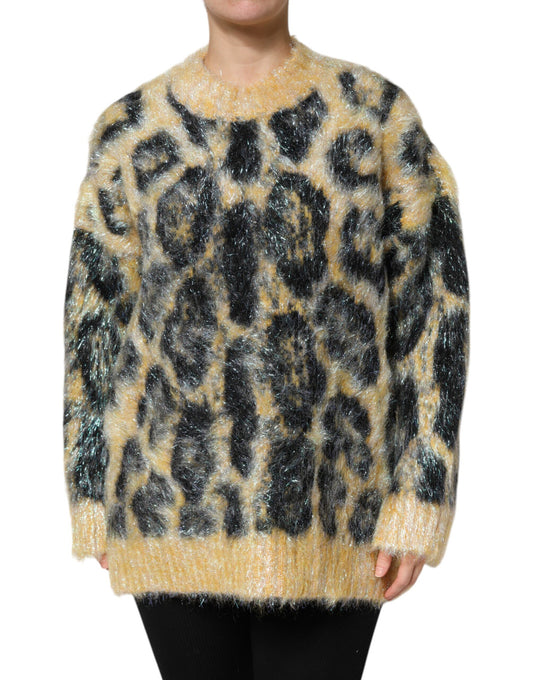 Dolce &amp; Gabbana Maglione girocollo in mohair leopardato multicolore